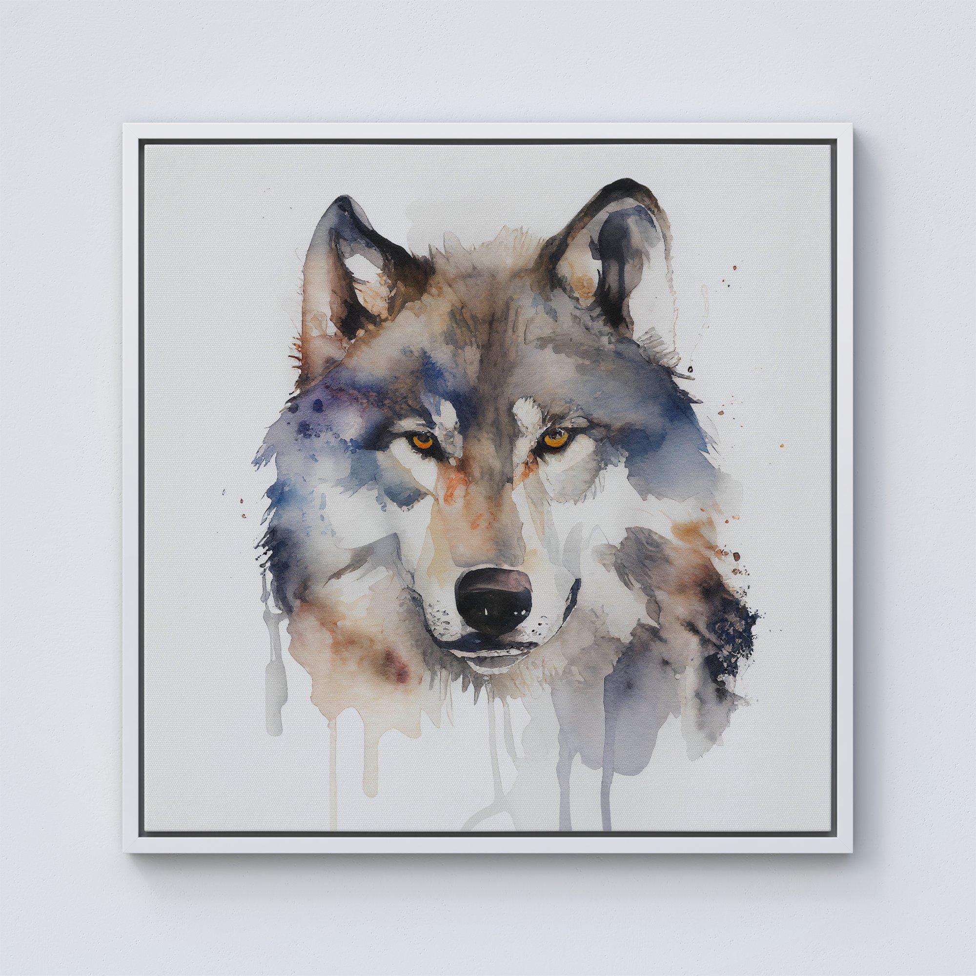 Wolf Watercolour Framed Canvas